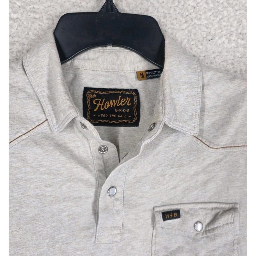 Howler Brothers H Bar B Pearl Snap Polo Shirt Mens M Heather Grey Western Yoke - Picture 4 of 11